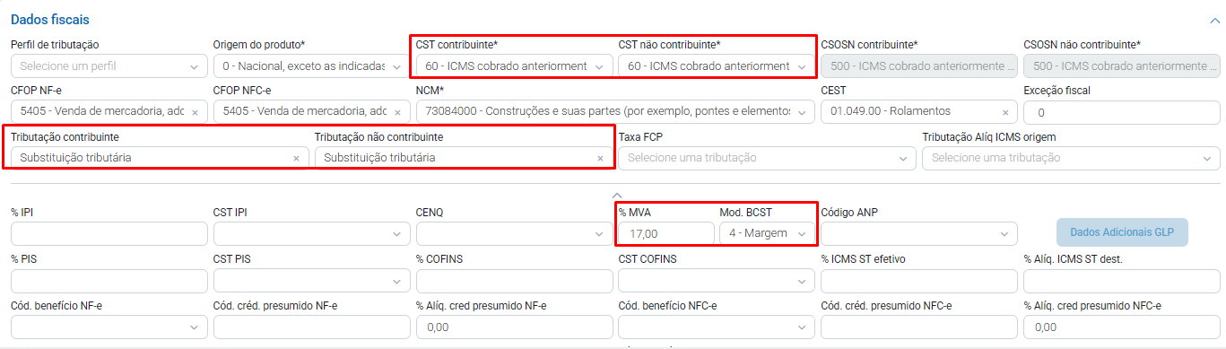 Dados fiscais do produto no ZWeb